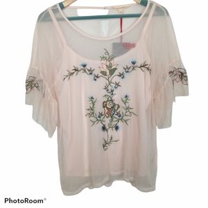 GRAND & GREENE Mesh Embroidered Top